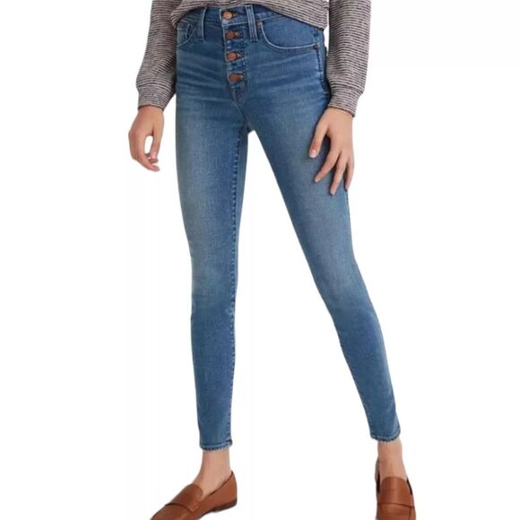 Madewell 10” High Rise Distressed Skinny Jeans Raw Hem Sz 27 Button Fly Stretch - Picture 1 of 12